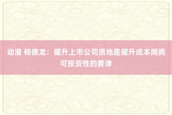 动漫 杨德龙：擢升上市公司质地是擢升成本阛阓可投资性的要津