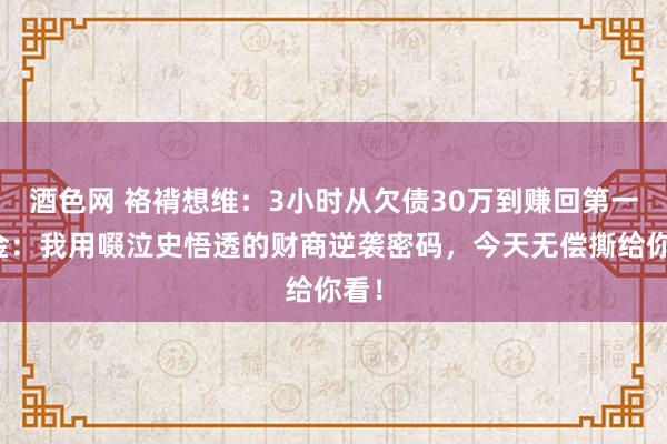 酒色网 袼褙想维：3小时从欠债30万到赚回第一桶金：我用啜泣史悟透的财商逆袭密码，今天无偿撕给你看！